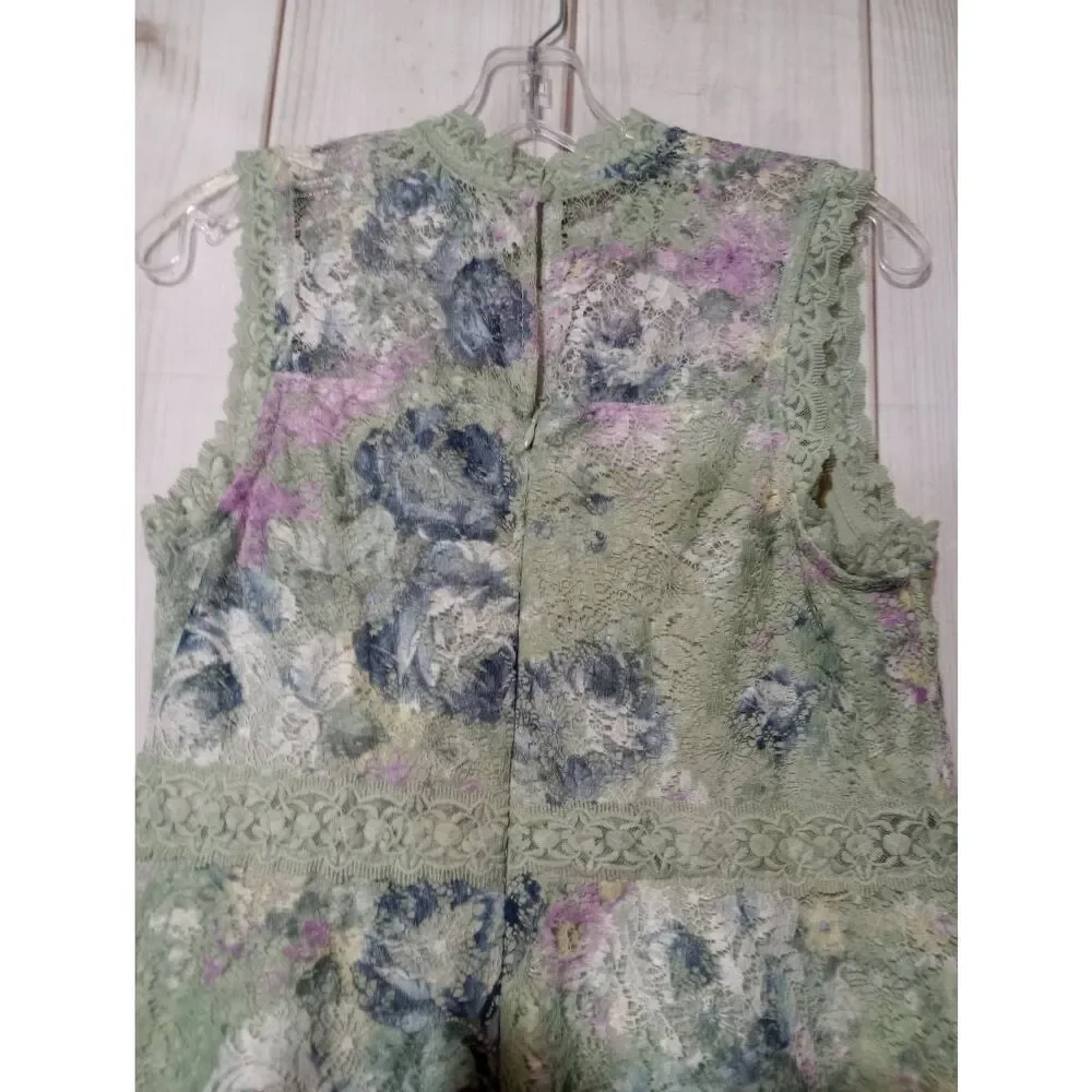 Knit works Dress Girls 16 1/2 Green Lace‎ Overlay Sleeveless